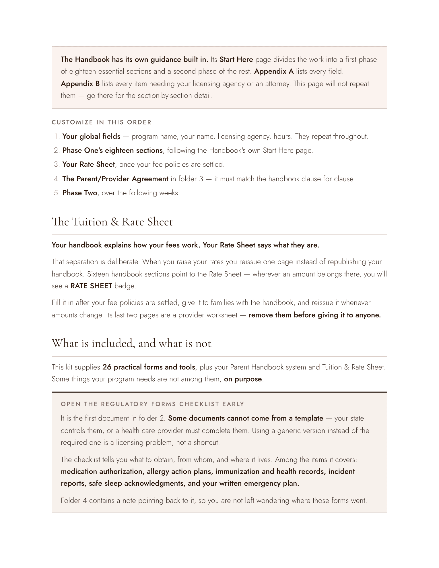 A page explaining the Tuition and Rate Sheet separation and the forms a state controls